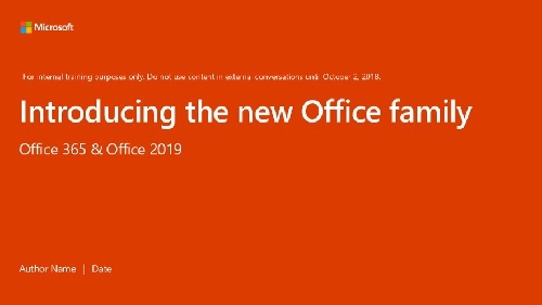 Picture of the new Office 365 and Office 2019 pitch deck