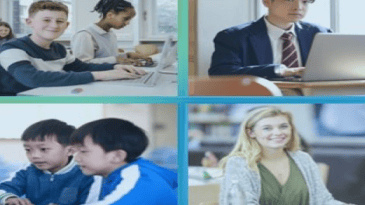 Four images of people learning