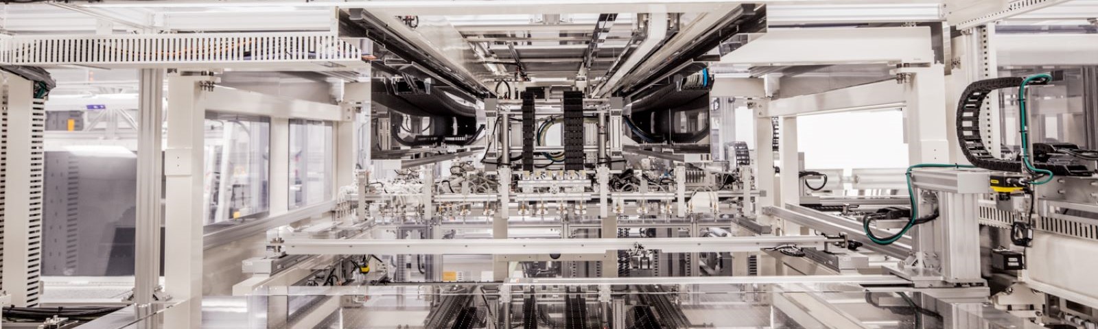 View of industrial tools in assembly line of electronics factory