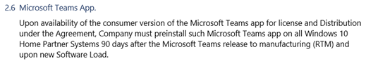 Screenshot showing paragraph with 2.6 Microsoft teams app information