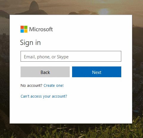 Страница входа в учетную запись Microsoft