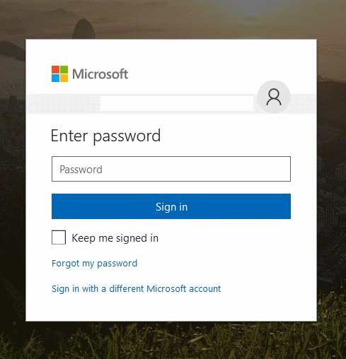 Schermata per inserire la password di MSA
