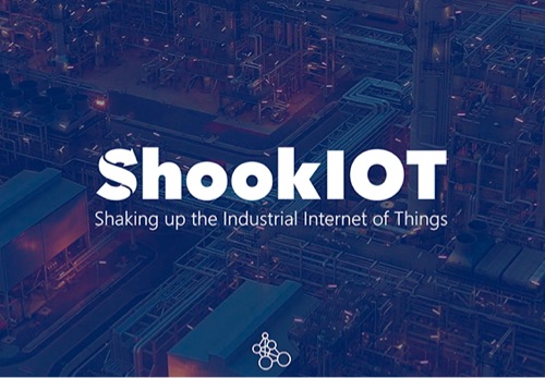 Overhead image of buildings at night with the ShookIOT logo