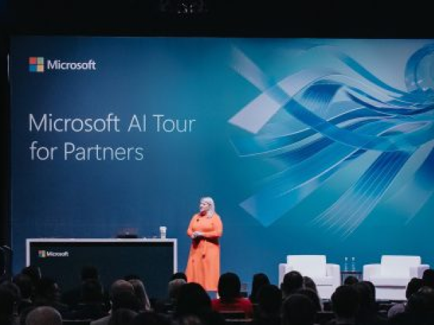 Nina Harding on stage at Microsoft AI Tour for Partners.