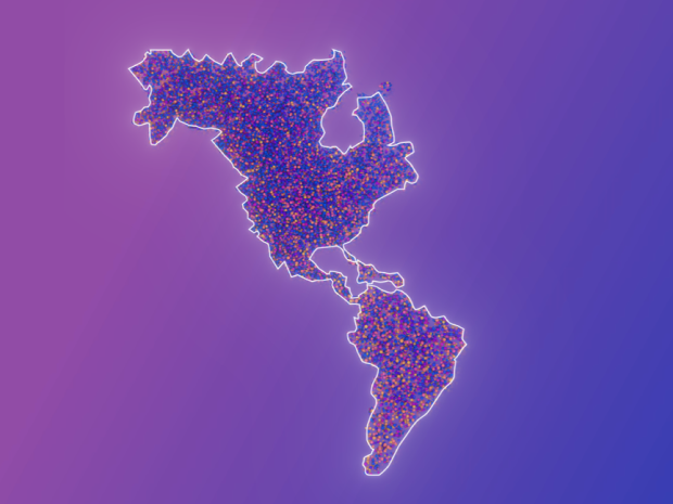 Outline of North America on a purple background.