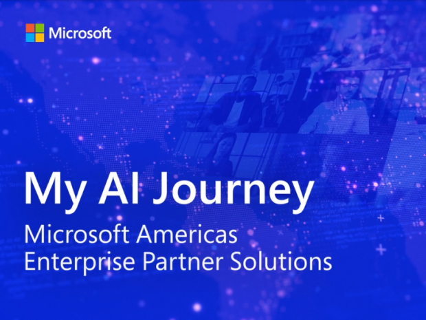 Graphic of an abstract map with the text My AI Journey - Microsoft Americas Enterprise Partner Solutions.