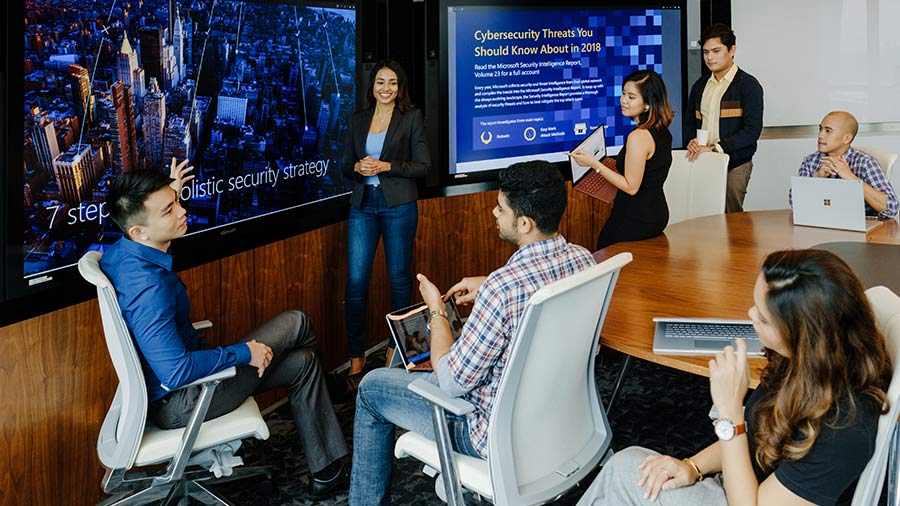 person discussing on presentation