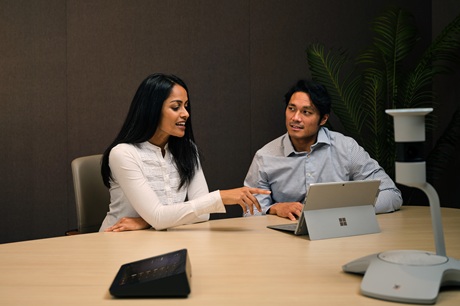 Coworkers collaborate on a project