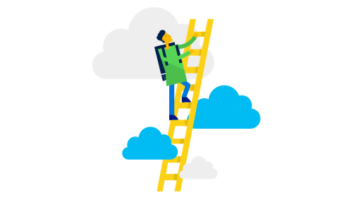 A partner climbs a ladder