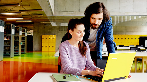 Microsoft Go-To-Market graphic: Two coworkers talking