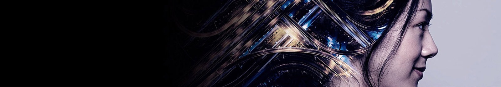 Profile of woman’s face with juxtaposed highway system