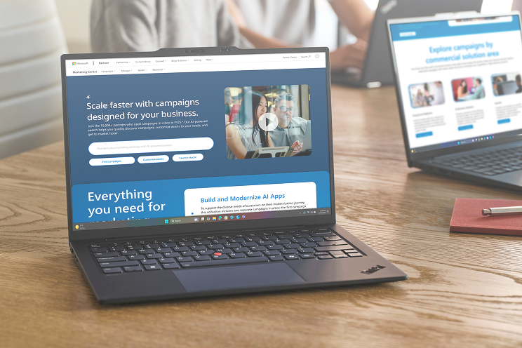 Laptop showing new Microsoft Partner Marketing.