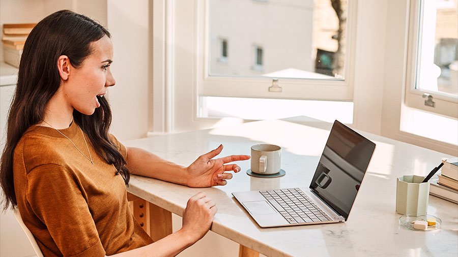 Person talking on a video call