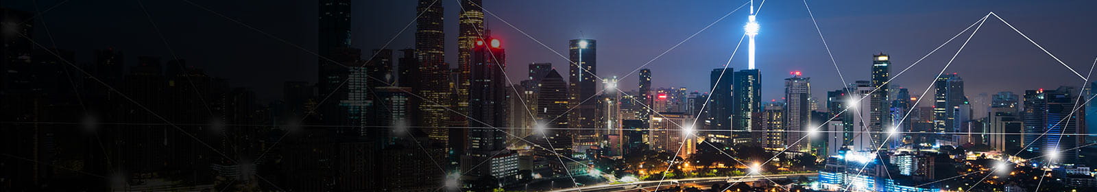 Cityscape with data lines