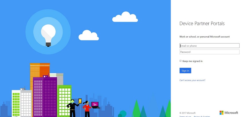 A screen capture of the log in screen